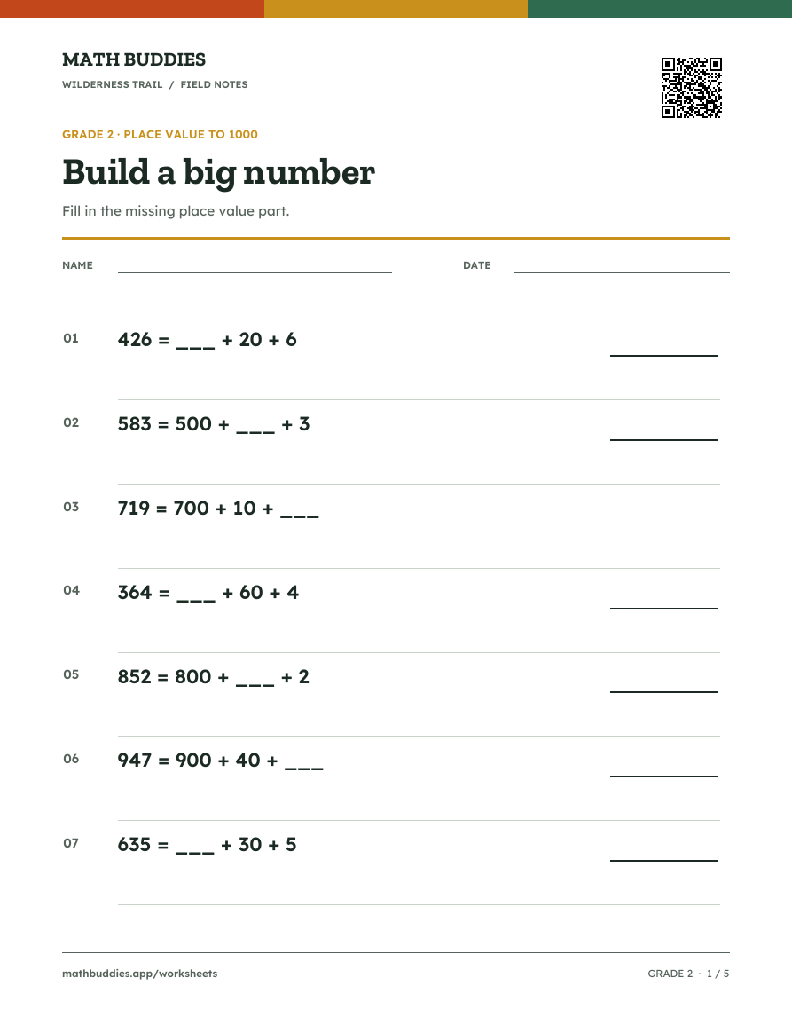 Preview of Place value to 1000 worksheet