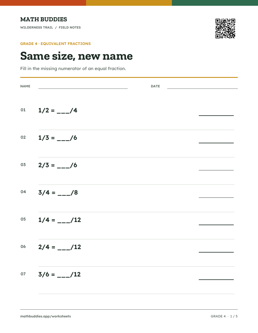Preview of Equivalent fractions worksheet