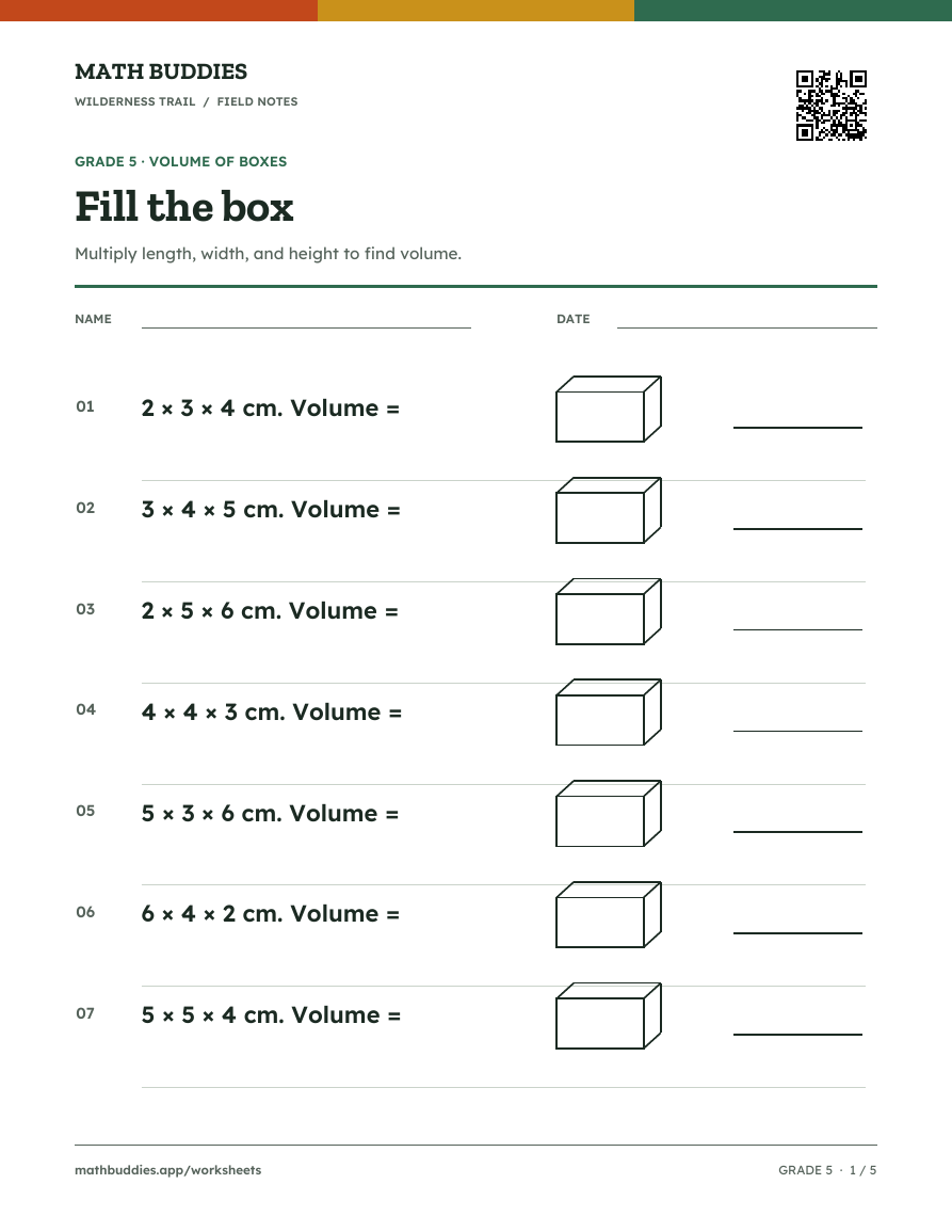 Preview of Volume of boxes worksheet