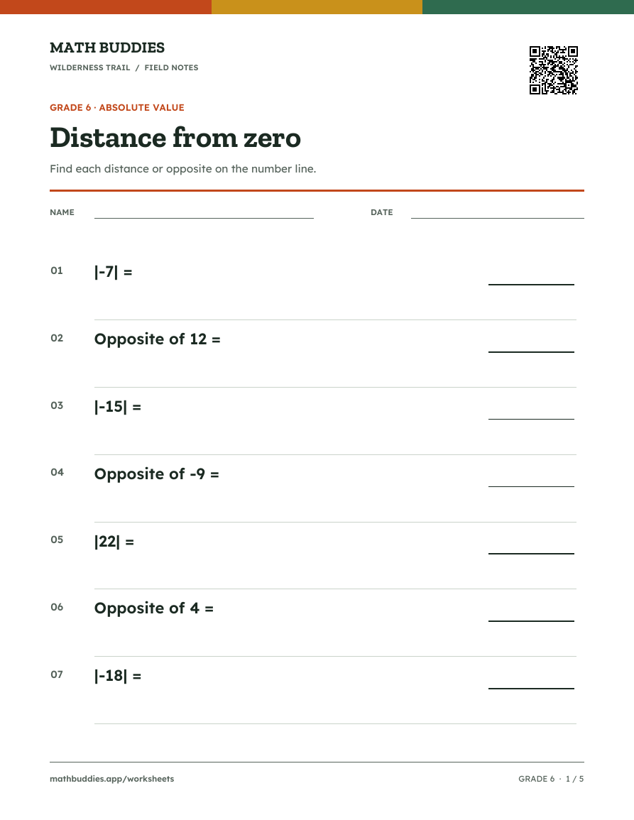 Preview of Absolute value worksheet