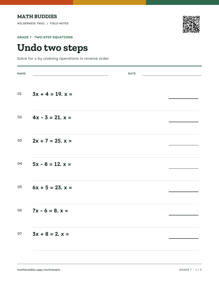 Preview of Two-step equations worksheet